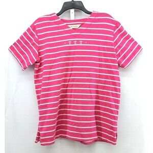 Bechamel Shirt Womens Medium Pink Striped Short Sleeve V-Neck 100% Cotton Tee